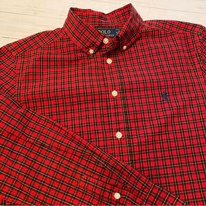 Boys POLO RALPH LAUREN long sleeve button down tartan plaid shirt Size L (14-16)